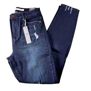 Tractr Nina‎ High Rise Jeans Slim Fit Distressed Dark Wash Women's 0/25  #7161